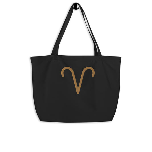 Aries - Large Open Tote Bag - Gold Thread